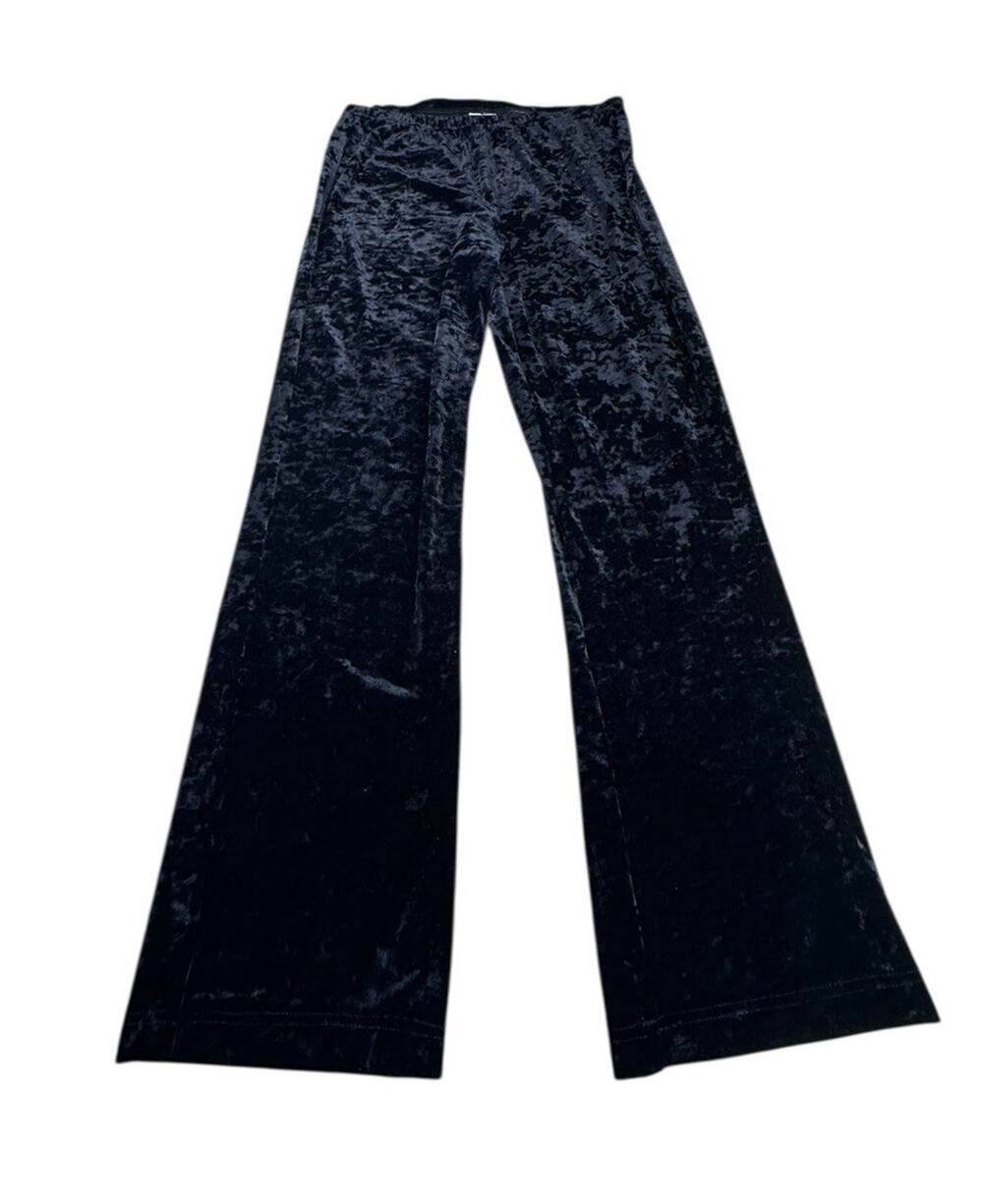 Moda International Crushed Velvet Pants Black Stretch Pull On Wide Leg Y2K Sz 12